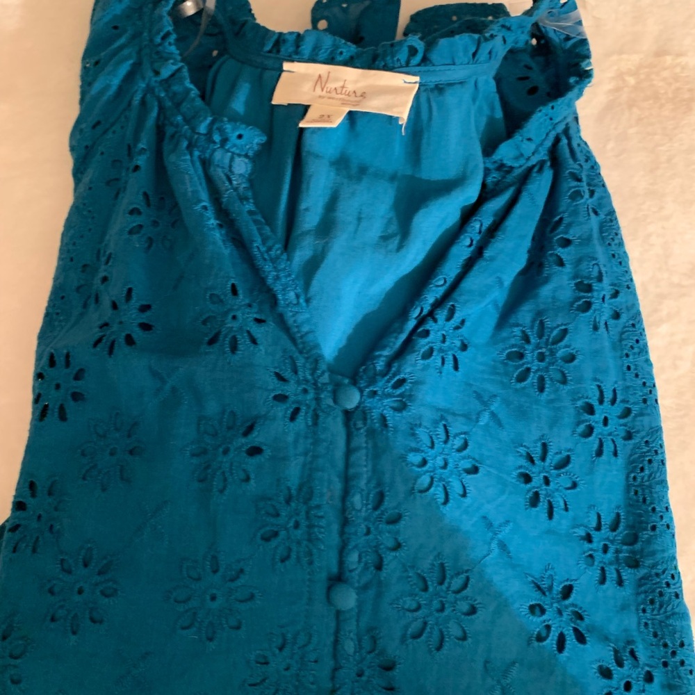 2X Nurture Soft Eyelett Top!Natural Cotton, Light-Weight.Easy to Pack! Turquoise